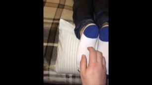 Cute Teen Teasing me with adorable white/blue Vans socks!!!