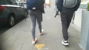 Candid bubble butt on ebony teen walking down the street