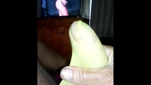 Cumming through yellow thong