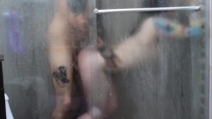 Amateur Couple tattooed fuck in the shower - early morning sex