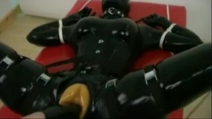 Fucking machine with hot model in a catsuit