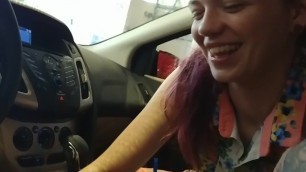 Young girl gives blowjob in car wash