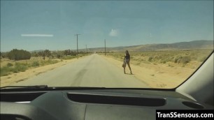 Transsexual hitchhiker fucked in the ass