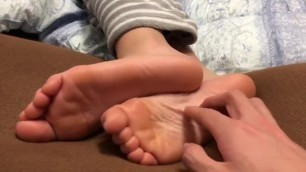 Japanese Girl's Soles Tickled in Bed