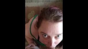 Cumslut BBW GF blow job with cumshot on tongue - dripping cum from her chin