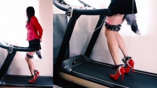 Asian Chained Treadmill Walking in Heels