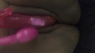 Snap fun..Vibrator on the clit and vibrating dildo in the pussy