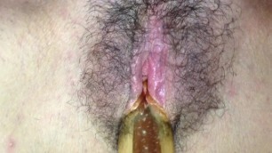 COUPLE RECORDS HERSELF FUCKING HAIRY PUSSY WITH DILDO AND CUM PART 2
