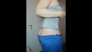 special request very low cut Jeans strip and dildo