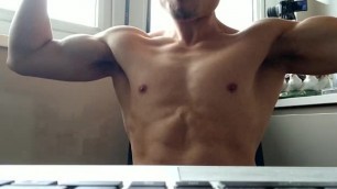 Flexing my hard muscles and cock for a straight guy to see, and he likes it