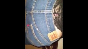 Cum on tight thong and jeans