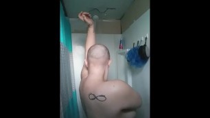 Bald girl in the shower