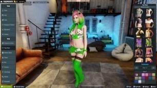 3DXCHAT | Green classic hello kitty talon outfit show off