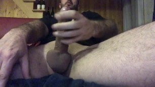 Cumshot while watching porn in couch