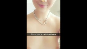 Perving on daddy in the shower on Snapchat