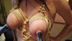 Sexy brunette ,cupcake breast bondage/nipple pumps