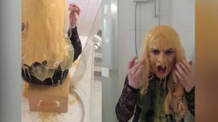 British Crossdresser gets slimed and plays (multi camera)