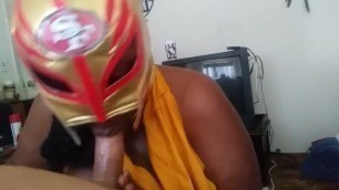 Masked Ebony BBW Milf Gives Blowjob w/Facial