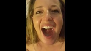 Wife blowing friends and swallow