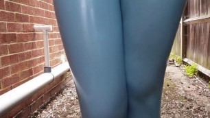 Latex Model takes a walk in Fantastic Rubber leggings 2