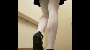 White tights and black ballet flats