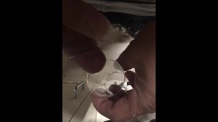 Jerkoff into shot glass, huge cumshot!