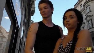 HUNT4K&period; Poor guy has to watch girlfriend's awesome sex for money