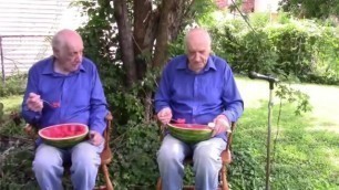 Old Man Eats Watermelon With Clone