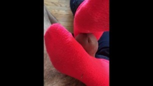 Footjob pink socks