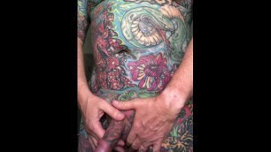 Jacques masturbates and cums before having a shower - full body tattoo