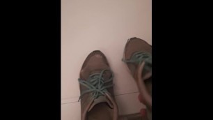 My first Video | Cum on stolen Sneakers | Huge Cumshot!