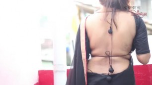 sexy bengoli bhabhi in hot black saree with backless blouse