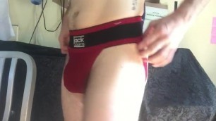 Hello in red jockstrap