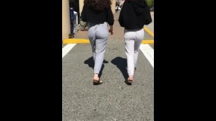 Teen sluts in Grey sweatpants get their asses creeped on