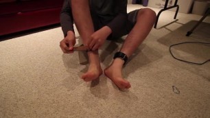Tying up and showing off my ticklish boy feet!
