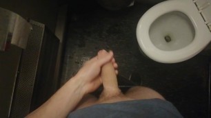 Making a mess on the train toilet. Huge cumshot and pissing...