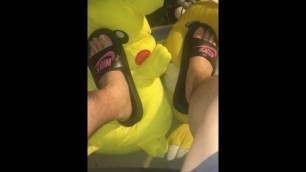 Pink/black nike slides pedal Pokémon plushies!!!!