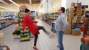 Ballbusting. Great KICK in the supermarket