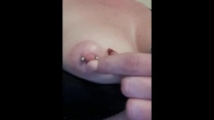 Bored in hotel and play pierced nipple