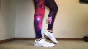 Galaxy leggings and white puma cheerleading shoes