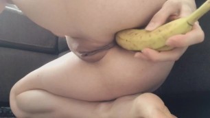 Hot Horny College Chick Takes 2 Big Bananas