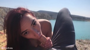 Teen girl sucked dick on the edge of a cliff! Real public sex! NikiRicky!