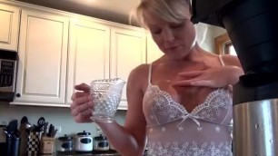 hot girl pour pancake over her breast and tits