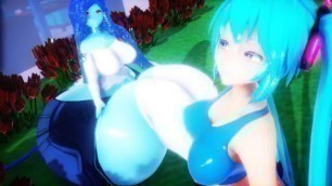 Slime girl (Anna) huge body inflation (with Hatsune Miku) - By Imbapovi