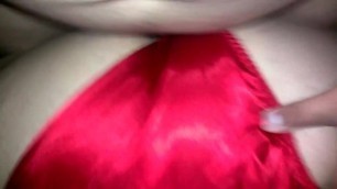 Red satin panty ass cum on was