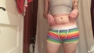 FTM Twink strips and masturbates before shower