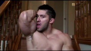 bodybuilder show muscle hunk worshiping himself amazing body
