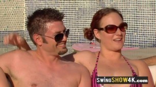 New swingers have a heated moment in the pool