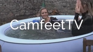 Blonde throws herself in the pool barefoot underwater