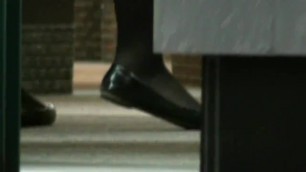 Sexy flats and black pantyhose candid shoeplay